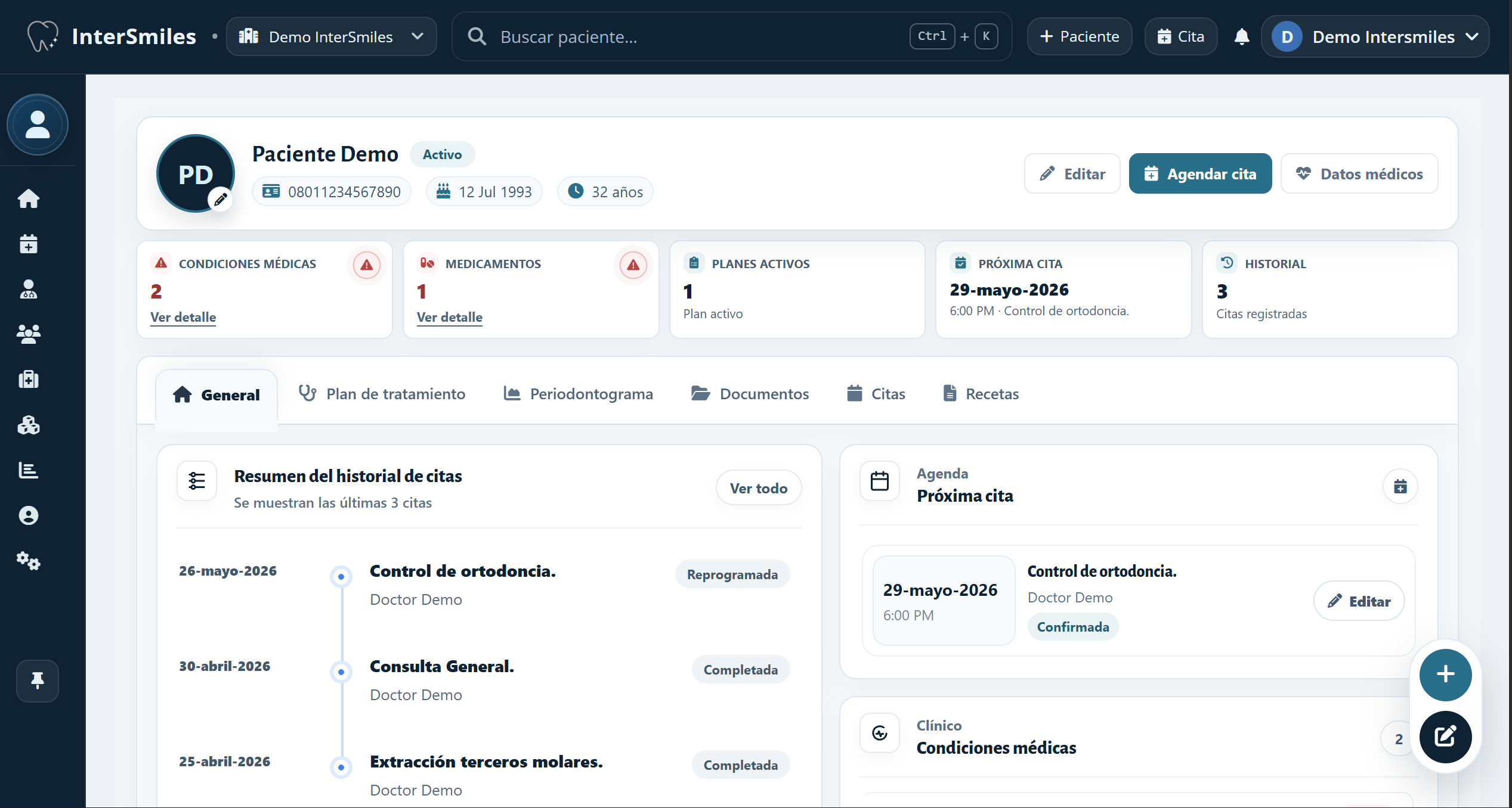Módulo de pacientes y expediente clínico